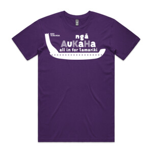 Ngā Aukaha All in for Tamariki waka T-shirt (Mens purple)