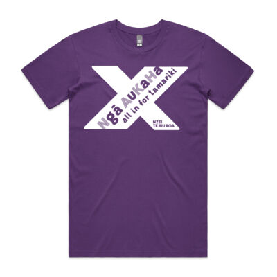 Ngā Aukaha All in for Tamariki logo T-shirt (Mens purple)  Thumbnail