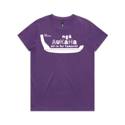 Ngā Aukaha All in for Tamariki waka T-shirt (Womans purple) Thumbnail