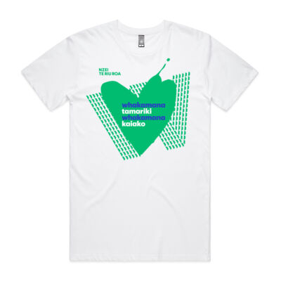 Whakamana-Kaiako-Heart-T’shirt (Mens White, Blue) Thumbnail