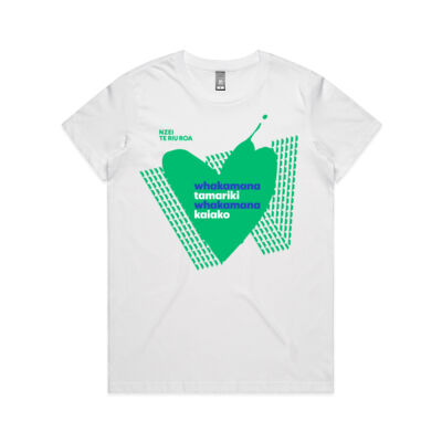 Whakamana-Kaiako-Heart-T’shirt (Womans White, Blue)  Thumbnail