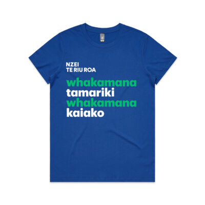 Whakamana-Kaiako-T’shirt (Womans Blue, Black) Thumbnail