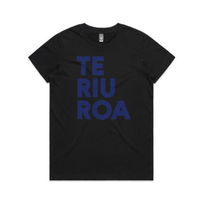 Te Riu Roa-blue-text-T’shirt (Womans Black, White) Thumbnail