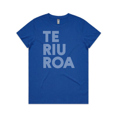 Te-Riu-Roa-White-Text-T'shirt (Womans Black, Blue) Thumbnail